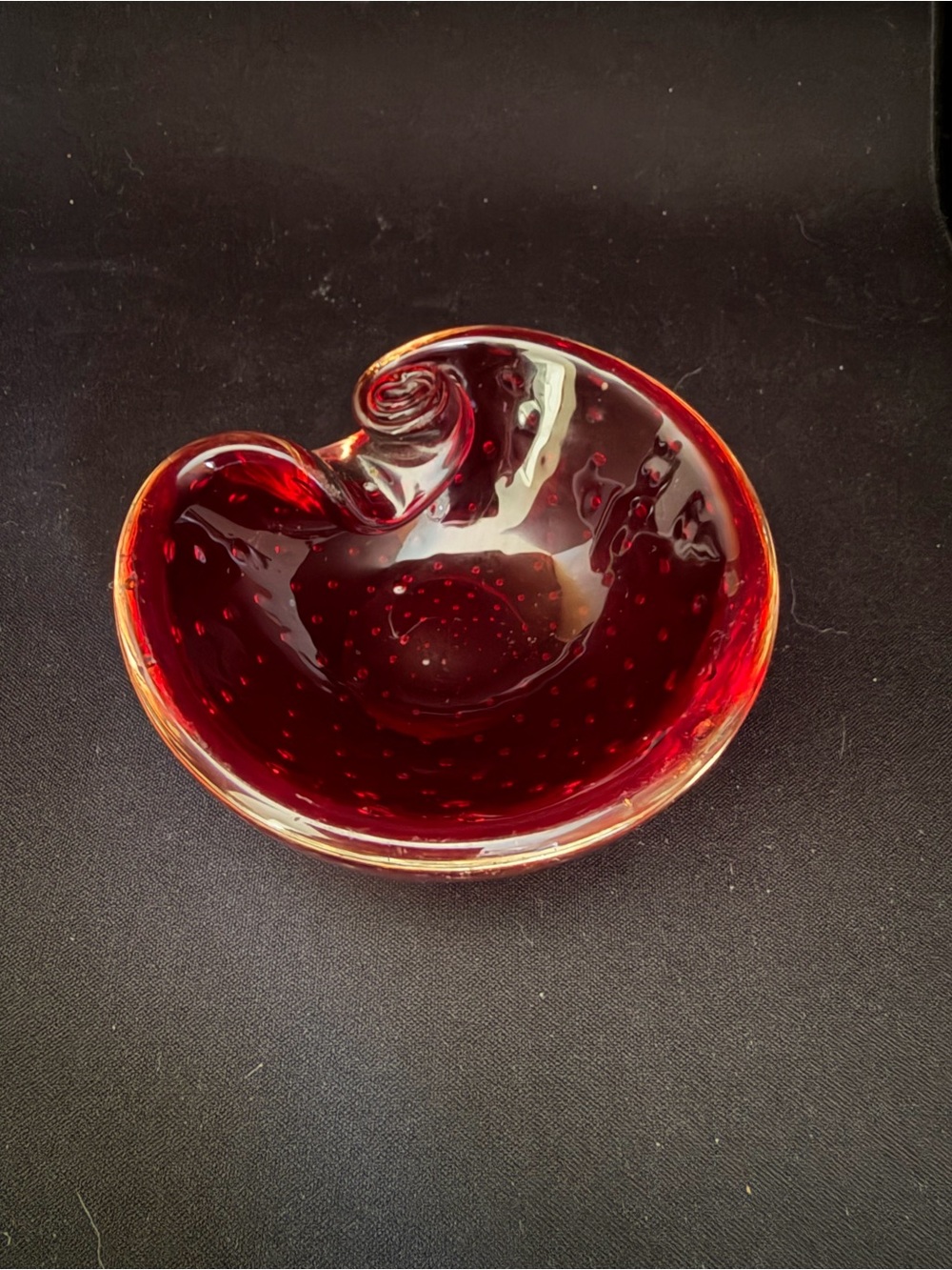 Vintage Murano Red Glass Controlled Bubble Ashtray Trinket Dish
